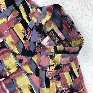 VTG 80s Button Shirt Womens M Colorful Abstract Watercolors Paints Boho Retro‎